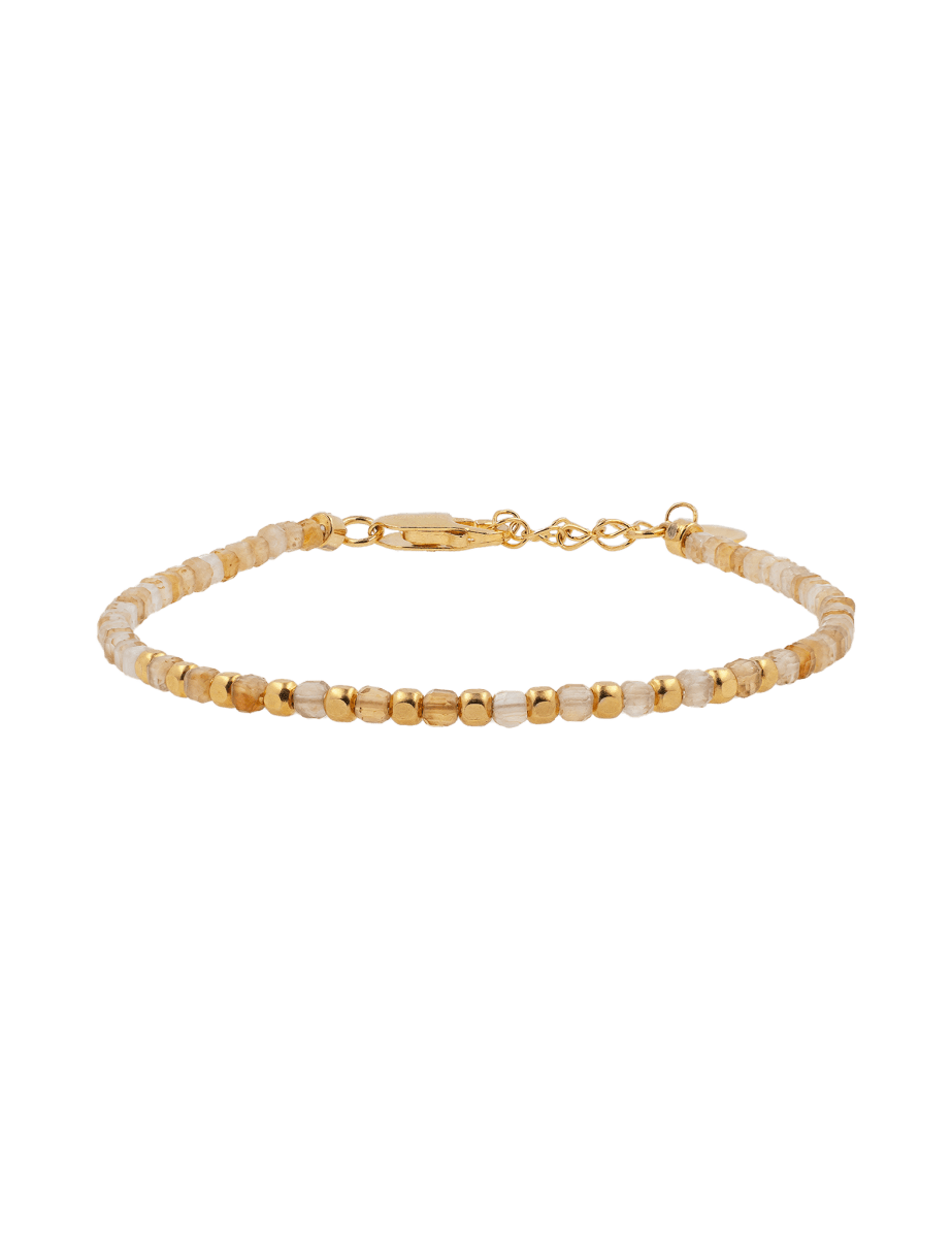 Sunstone faceted dainty bracelet with gold-plated S925 beads, showcasing warmth and elegance. Perfect for layering.