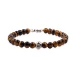 Tiger Eye bracelet with sterling silver zodiac spacer beads, 6mm, promoting confidence and focus.