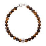Tiger eye bracelet for men with 6mm beads and sterling silver zodiac spacer, promoting confidence and focus.