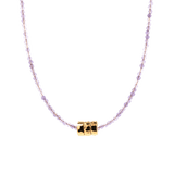 Tranquility Amethyst Dainty Necklace with Gold-Plated Nugget, featuring soft purple beads and a hammered texture.