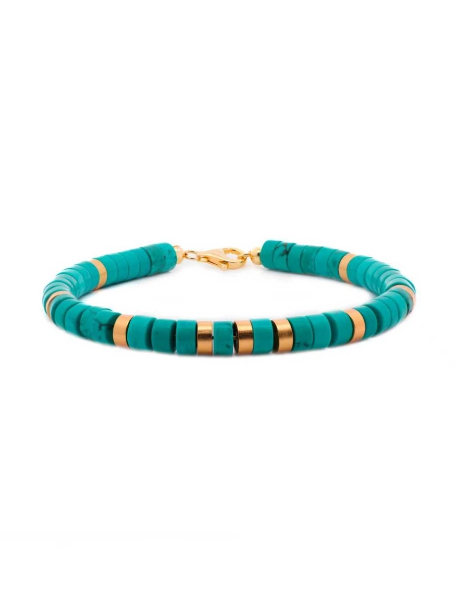 BEAMMORE Turquoise Faceted 6mm Gold-Plated Bracelet – Men’s Gemstone Jewelry