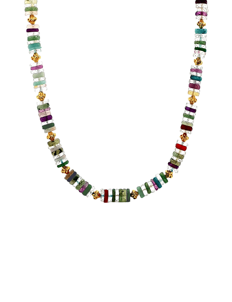 BEAMMORE Multicolor Gemstone Gold-Plated Brass Necklace – Gemstone Jewelry