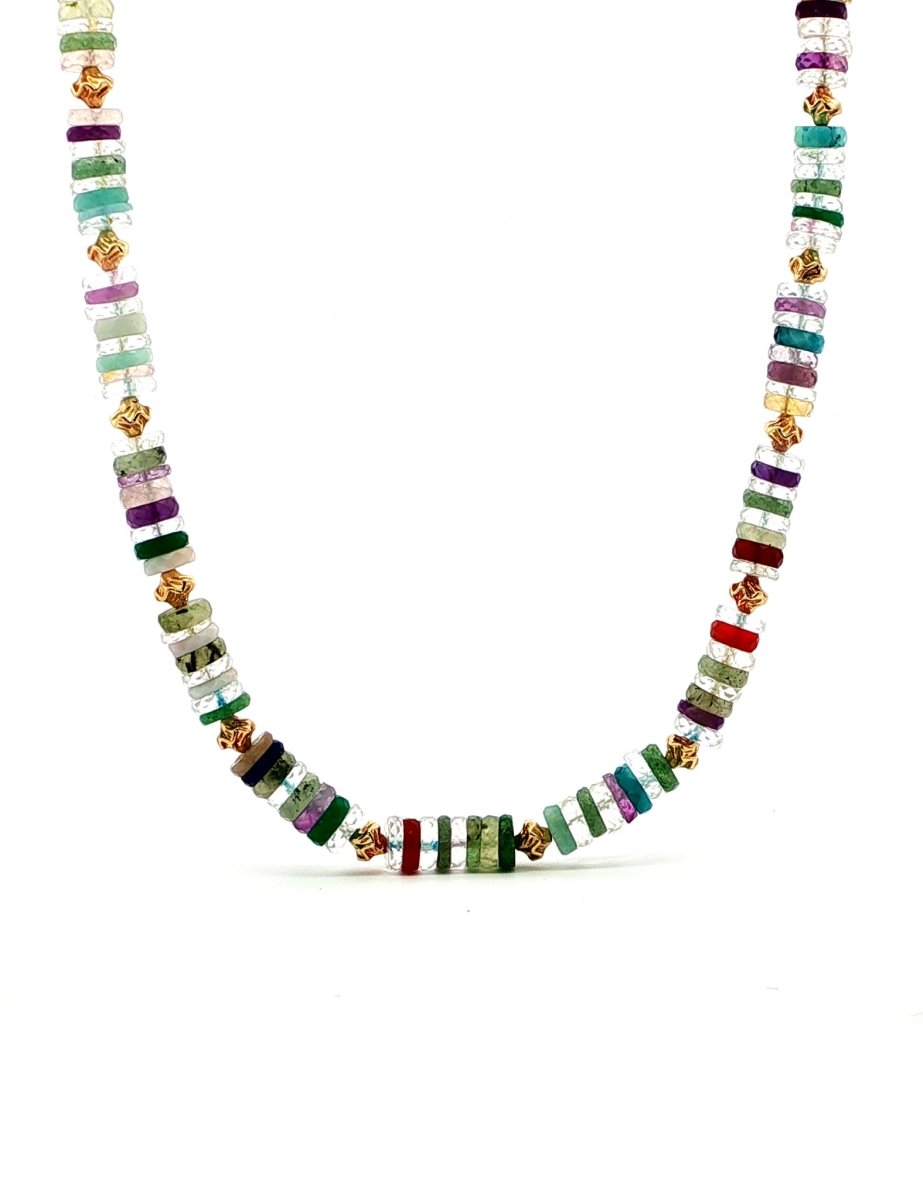 BEAMMORE Multicolor Gemstone Gold-Plated Brass Necklace – Gemstone Jewelry