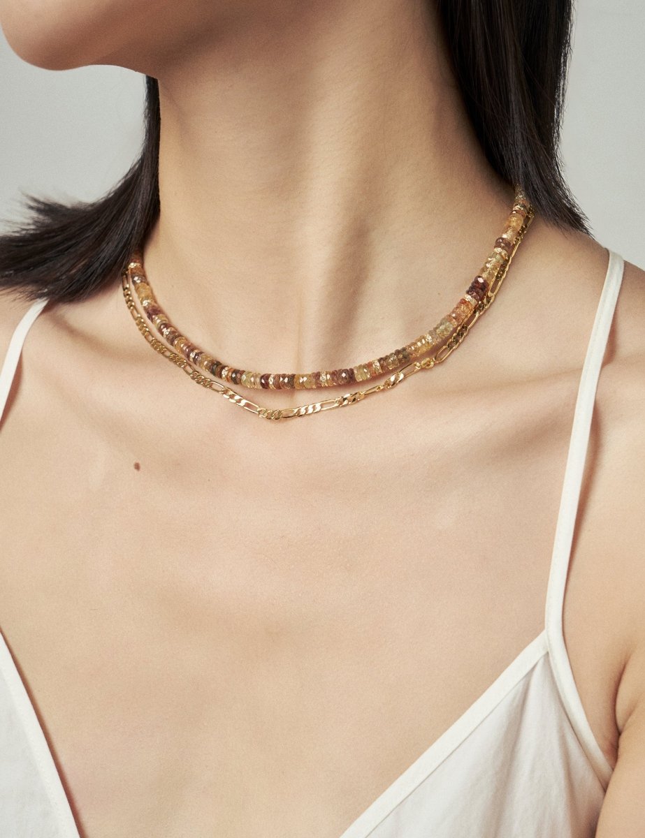 Model wearing BEAMMORE CZ gold-plated sterling silver necklace – Minimal, layer-ready, hypoallergenic style