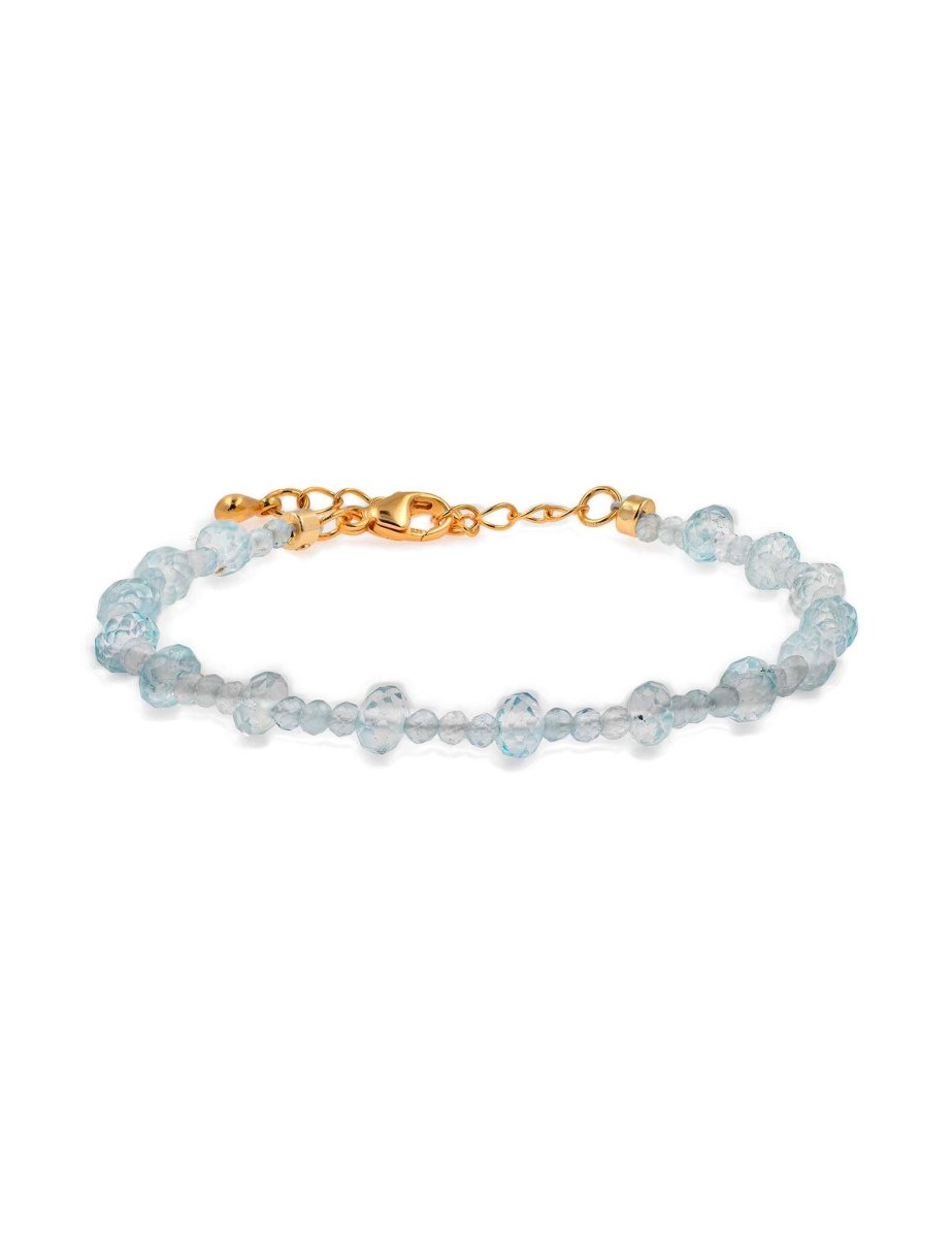 BEAMMORE Aquamarine Beaded Sterling Silver Bracelet – Beaded Gemstone Jewelry