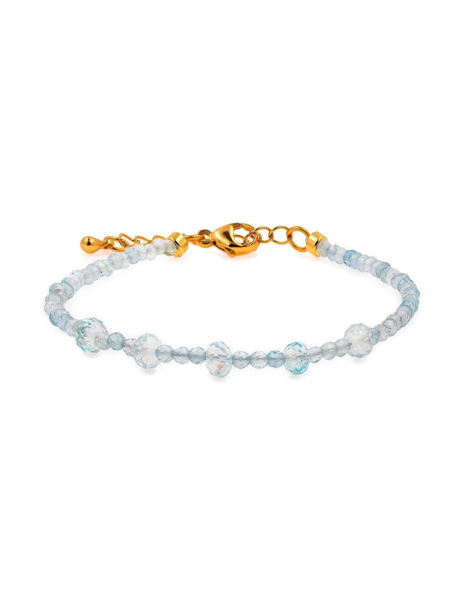 BEAMMORE Aquamarine Beaded Sterling Silver Bracelet – Beaded Gemstone Jewelry