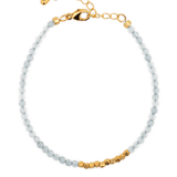 Dainty aquamarine bracelet with silver spacer beads, reflecting modern minimalist design and water element energy.