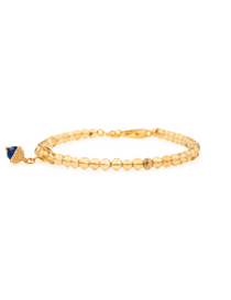 Wealth Citrine Dainty Bracelet with Silver Spacer and Lapis Lazuli Charm for prosperity and wisdom.