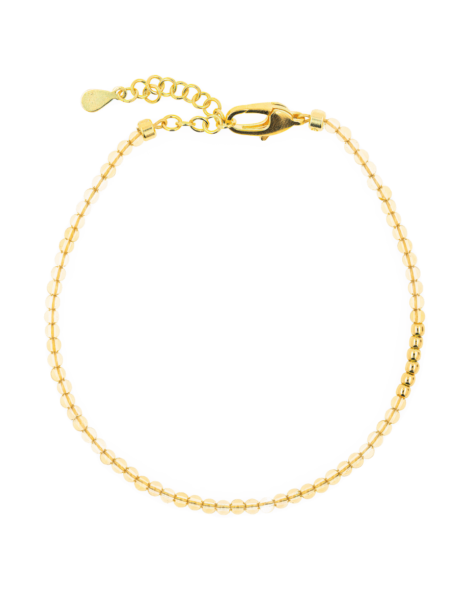 Wealth Citrine dainty bracelet featuring 2mm silver spacer beads for prosperity and abundance.