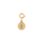Wealth Queen Coin charm featuring a gold design and a turquoise bead for prosperity and abundance.