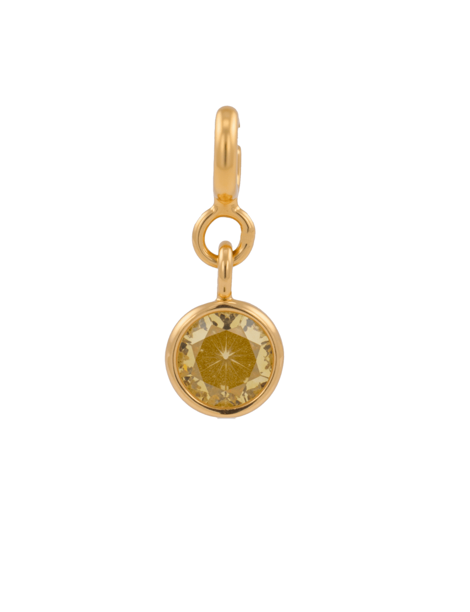 Wealth Yellow Zircon charm in gold, 6mm round soft yellow zircon for attracting abundance and prosperity.