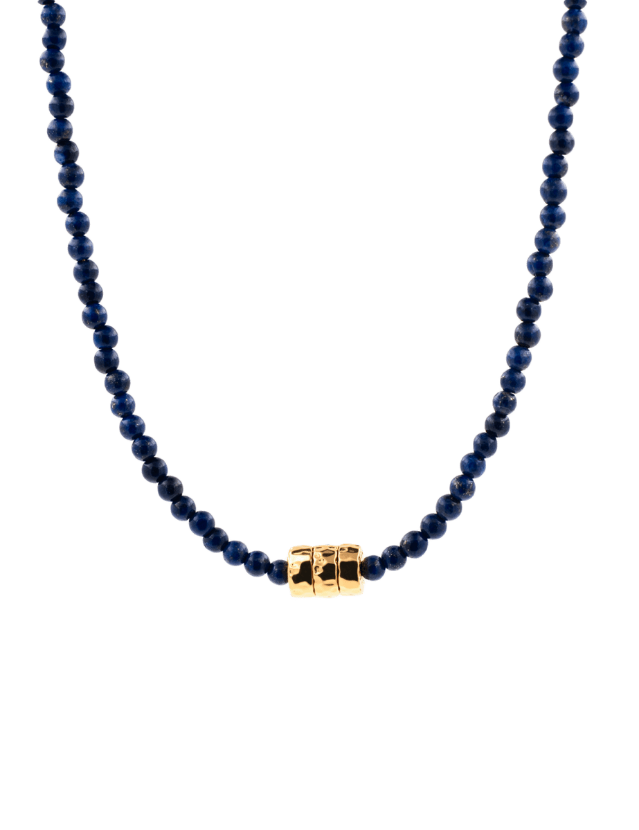 Wisdom Lapis Lazuli Dainty Necklace featuring gold-plated nugget and deep blue lapis lazuli beads.