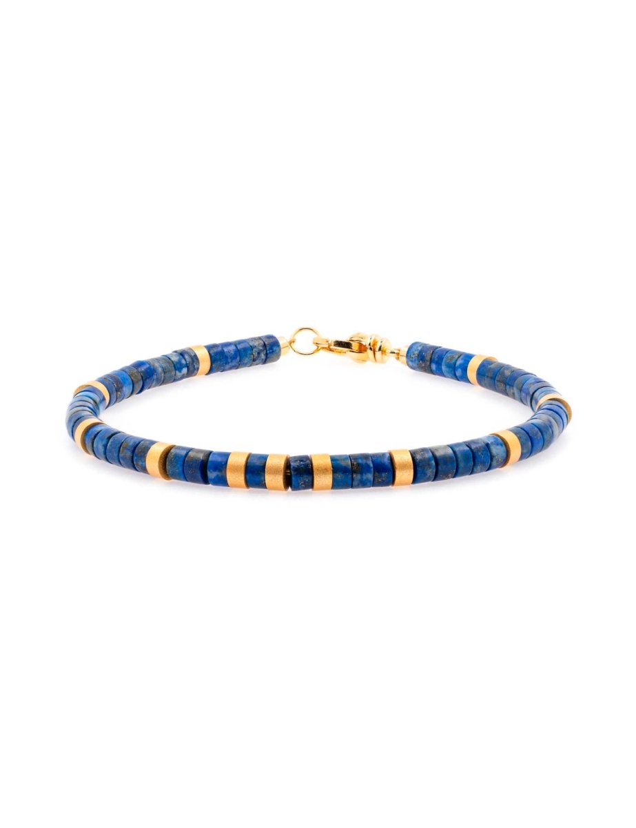 BEAMMORE Lapis Lazuli Beaded Gold-Plated Sterling Silver Bracelet – Beaded Gemstone Jewelry