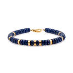 Lapis Lazuli and gold-plated sterling silver faceted bracelet for men, featuring 6x2mm beads, elegant design.
