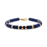 Lapis Lazuli and gold-plated sterling silver faceted bracelet for men, featuring 6x2mm beads, elegant design.