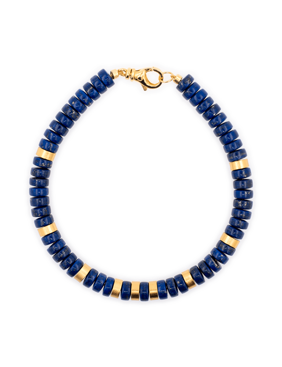 Lapis Lazuli & Gold-Plated Sterling Silver Faceted Bracelet for Men, handcrafted with 6x2mm beads.