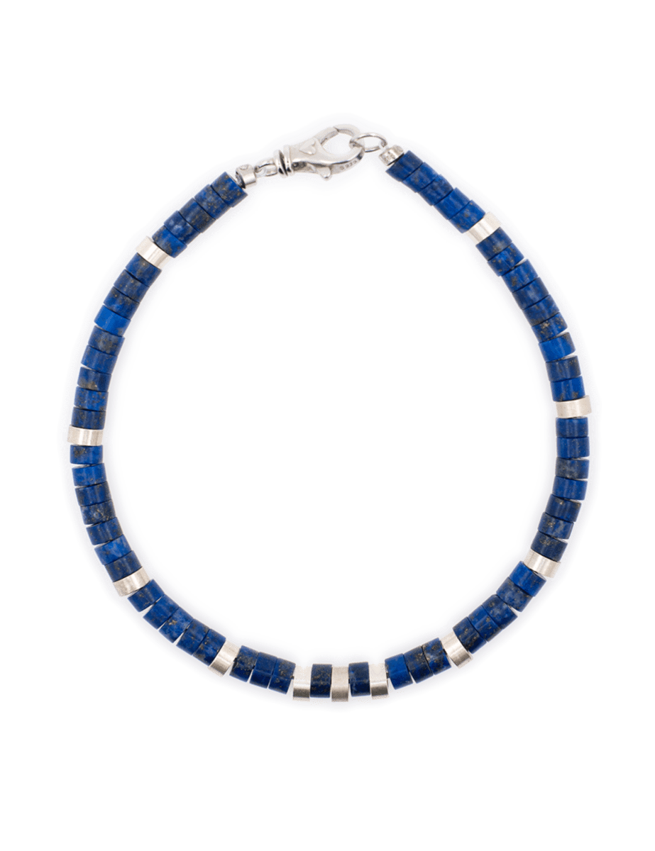 Lapis Lazuli and Sterling Silver faceted bracelet for men, showcasing 4x2mm beads and a durable clasp.