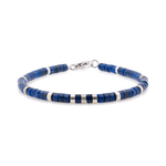 Lapis Lazuli and sterling silver faceted bracelet for men, enhancing clarity and wisdom, handcrafted with 4x2mm beads.