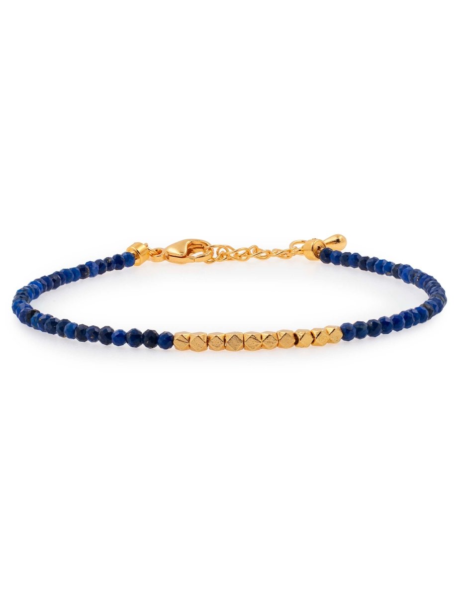 BEAMMORE Lapis Lazuli Beaded Sterling Silver Bracelet – Beaded Gemstone Jewelry