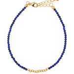 Lapis Lazuli bracelet with gold spacer beads, symbolizing communication and spiritual awareness.