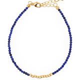 Lapis Lazuli bracelet with gold spacer beads, symbolizing communication and spiritual awareness.