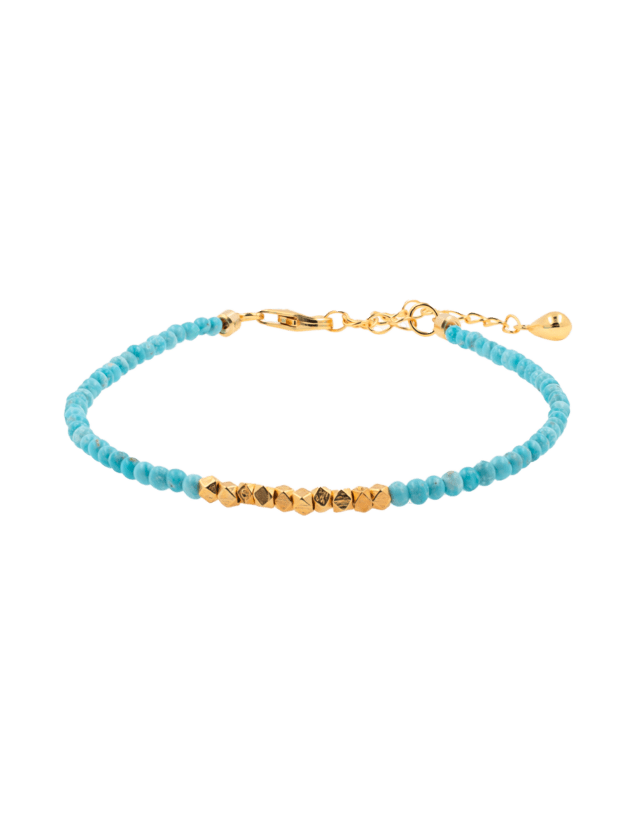 BEAMMORE Turquoise Beaded Sterling Silver Bracelet – Beaded Gemstone Jewelry