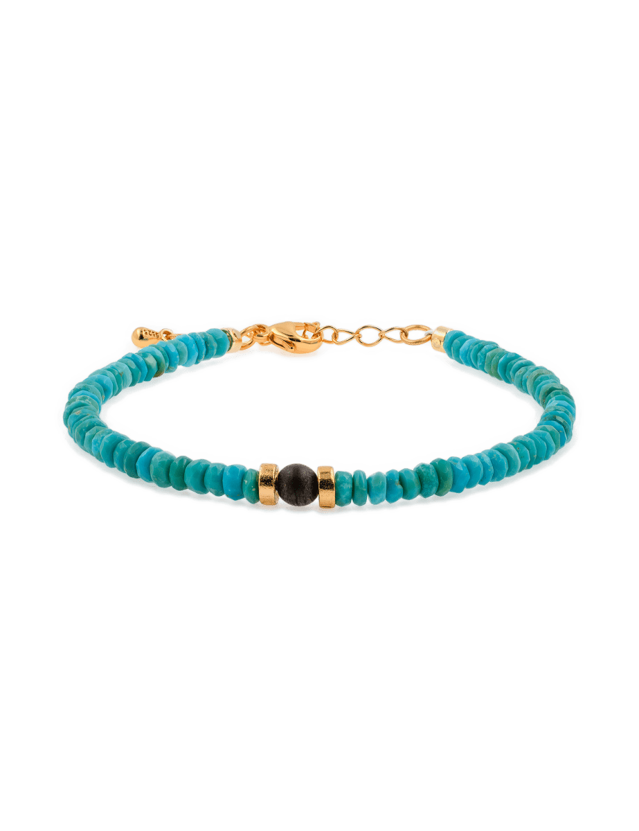 Wood Verdant Harmony Turquoise & Sandalwood Dainty Bracelet with gold accents.