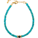 Wood Verdant Harmony Turquoise & Sandalwood bracelet, 3mm, featuring natural turquoise beads and gold accents.