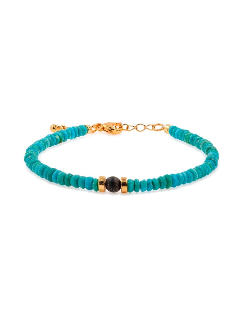BEAMMORE Turquoise & Sandalwood Beaded Sterling Silver Bracelet – Beaded Gemstone Jewelry